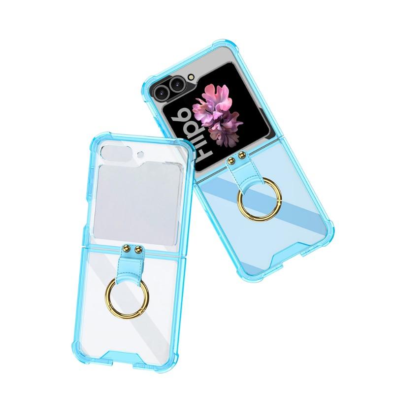 Прозрачный жесткий противоударный жесткий чехол для телефона из ПК для Samsung Galaxy Z Flip 6 5, чехол с кольцевым держателем