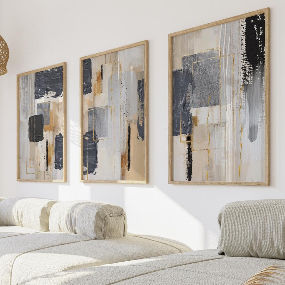 Abstract Prints Grey Gold Painting Printable Wall Art Set of 3 Neutral Living Room Wall Decor Home Office Artwork Gift Poster
