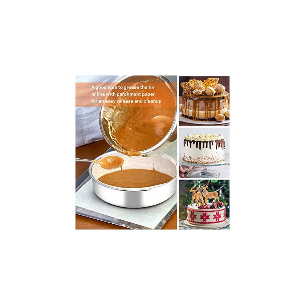 Cake Tin Set of 2, Homikit 8inch Round Cake Tins Stainless Steel for Baking Roasting, Christmas Birthday Layer Cake Mould Pan Bakeware, Heal