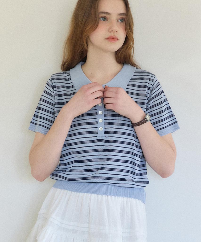 OURHOPE Breeze Stripe Pique Knit - Sky Blue