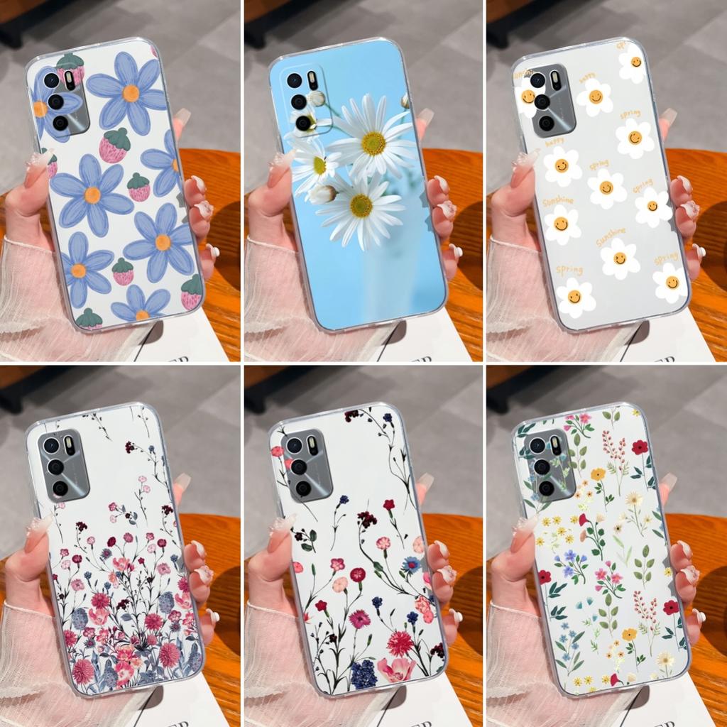 For Oppo A35 A58 A17 A15 A15S A16 A16S A17K Phone Cover Pretty Flower Pattern Soft Clear Silicone Shockproof Protective Ultra Thin Case For Oppo Shell
