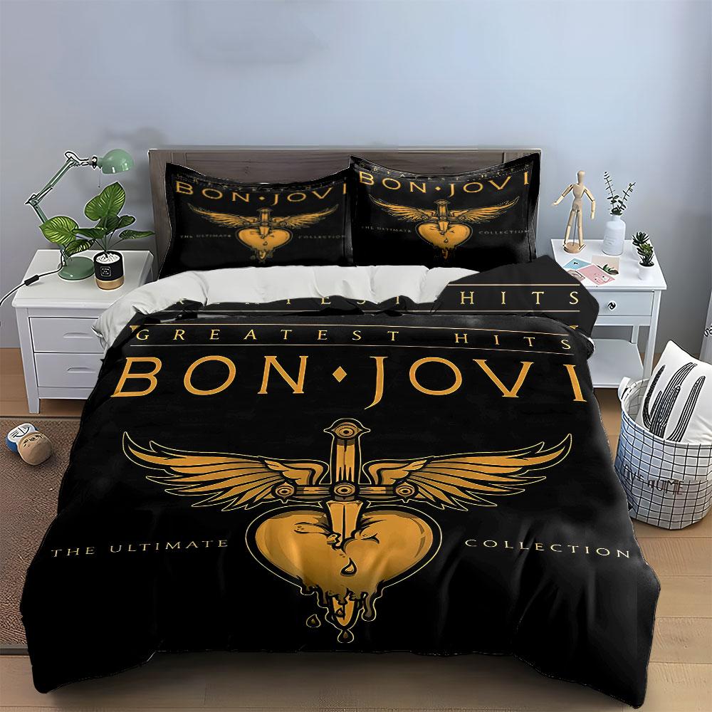 "Bon Jovi Bedding Set Black" Bedding Duvet Cover Set Duvet Cover Pillowcases (1 * Duvet Cover 2 * Pillowcases, without duvet insert)