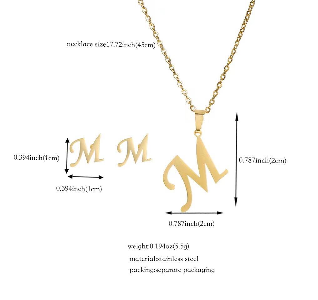 Набор украшений из титановой стали: Невыцветающее ожерелье и серьги с английскими буквами