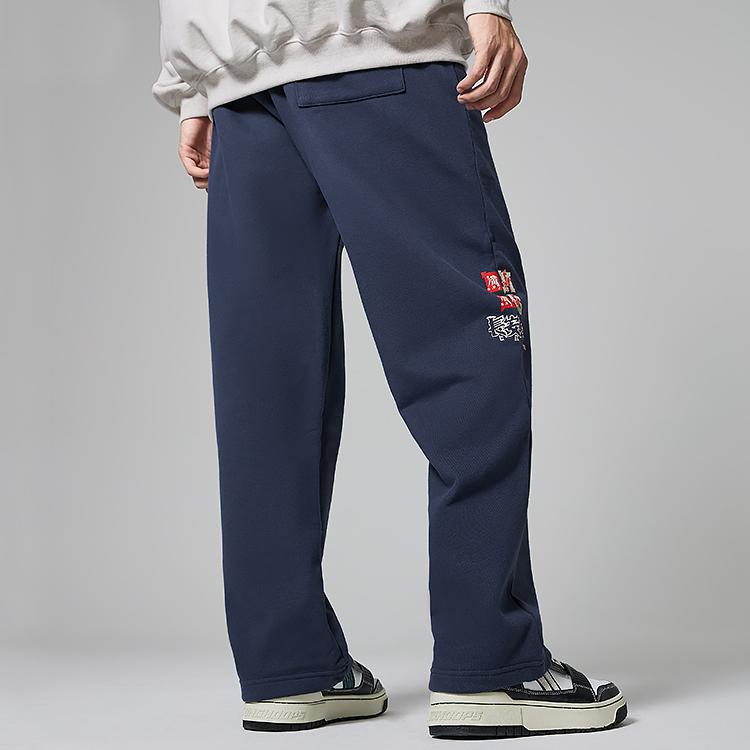 Спортивные брюки прямого покроя с логотипом Li Ning с высокой талией, мужские брюки темно-индиго цвета AKLSF27-1