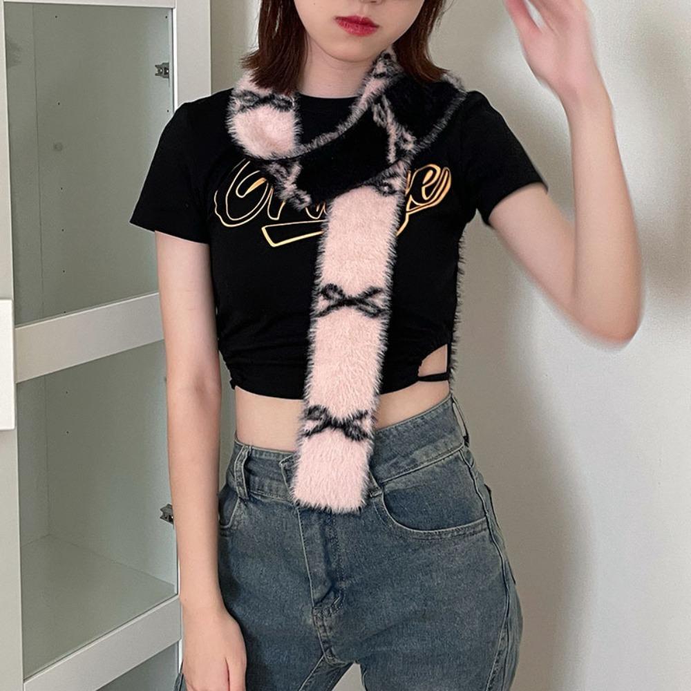 Тонкий двухсторонний шарф Y2k, длинный, цветной блок, защита шеи, ретро бант, вязаный шейный платок, для девочек