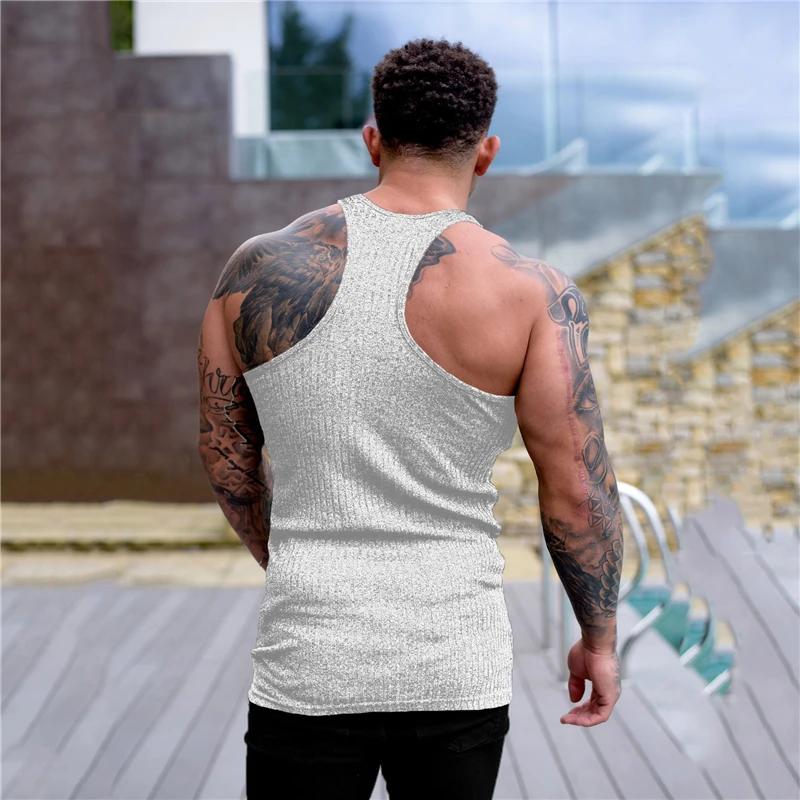 Muscleguys Однотонные летние майки для бега, быстросохнущие, вязаные, майки для зала, фитнеса, без рукавов, в полоску, приталенные, мужская одежда для бодибилдинга