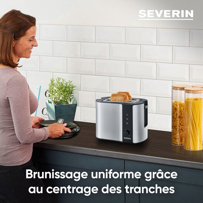 Grille-pain automatique compact - SEVERIN - AT 2589 - Toaster compact 1 fente - Réglage brunissage - inox/noir