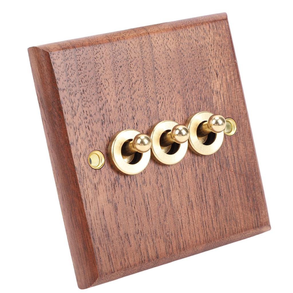 Wall Light Toggle Switch Retro 16A 3 Gang Type 86 Walnut Panel Brass Bar Home Decoration