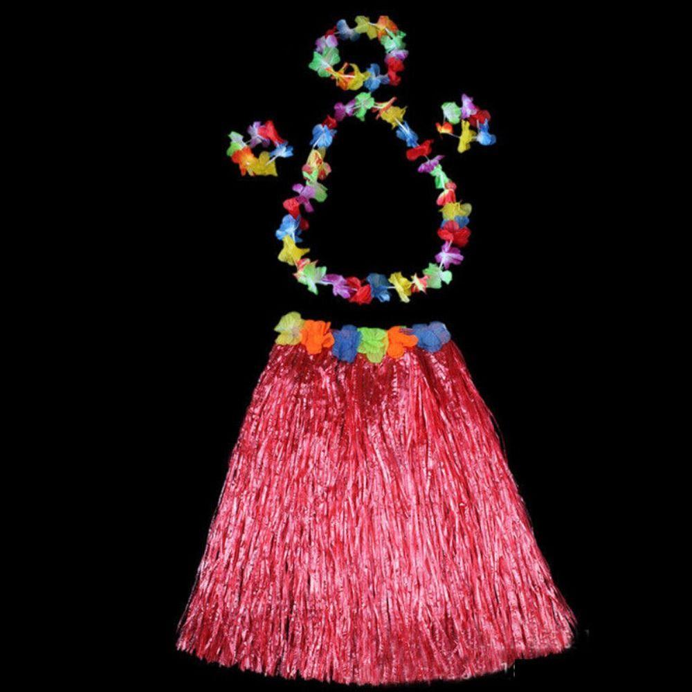 5pc/set Hula Show Hawaii Fancy Dress Costume Set Hawaiian Hula Skirt Grass Skirt Ladies