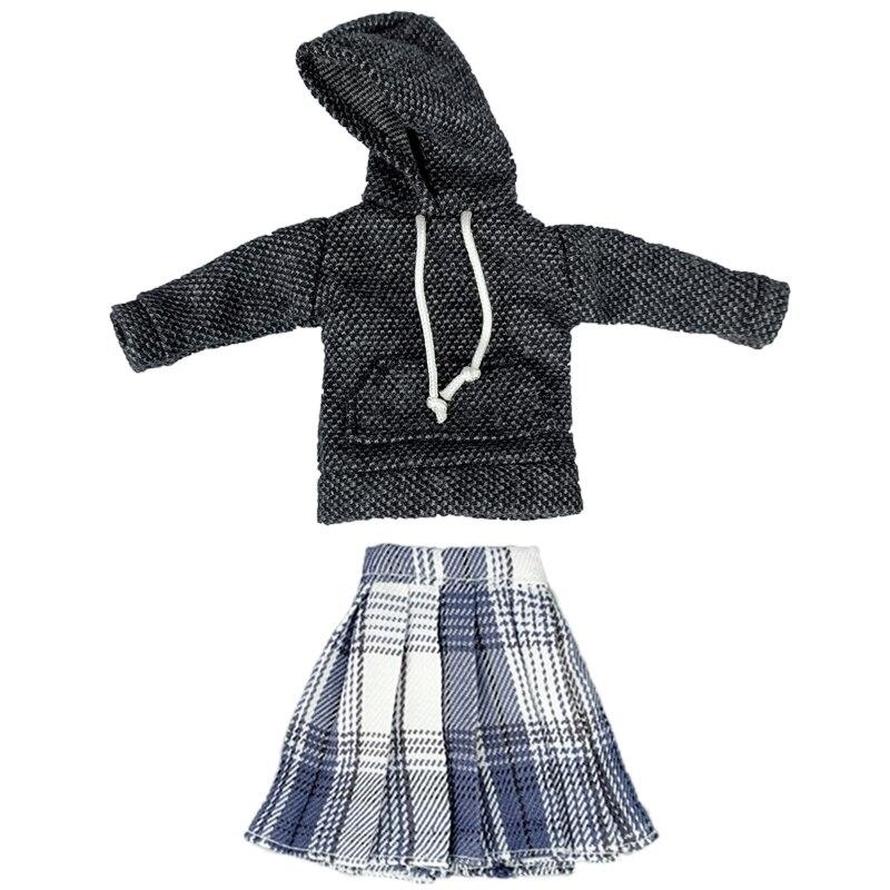 Модные толстовки с капюшоном, плиссированная юбка для куклы Барби, одежда, комплект одежды для студентов, 1/6 аксессуары для кукол, игрушки в подарок