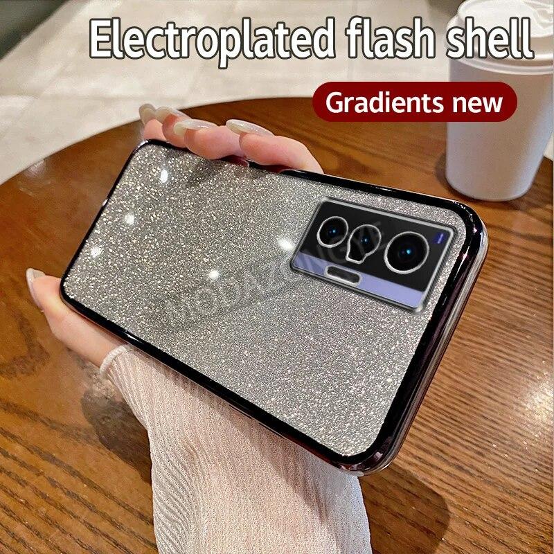 For VIVO X70 Case Electroplating Soft Glitter TPU Back Cover VIVOX70 Phone Casing For Girl Woman