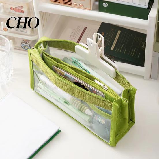 Fresh Color Stationery Bag Transparent Mesh Pencil Case for Middle School Students Large Pouch Capacity Multilayer Storage with Compartments