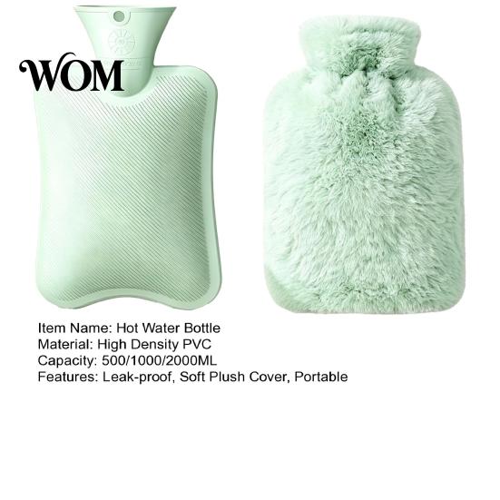 Lightweight Hot Water Bag Bottle with Plush Cover, 500/1000/2000ML Leak-proof Bag, Cover Cold Compress Pouch for Shoulder, Back, Hand, Legs,