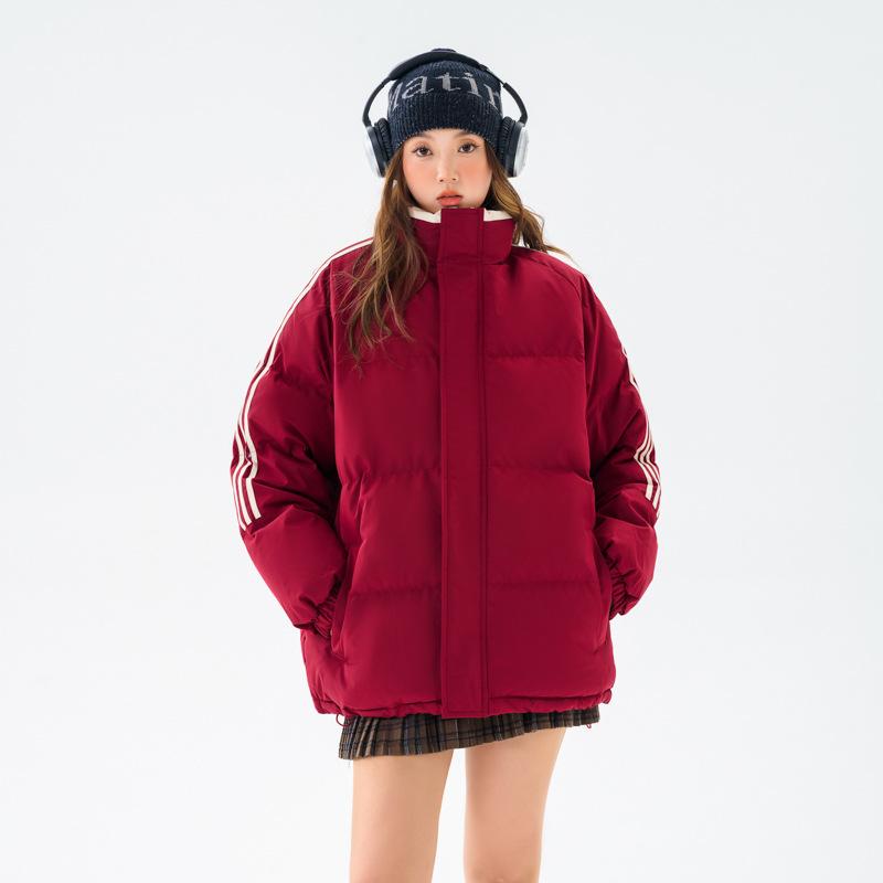 Зимний тренд, полосатый воротник-стойка, свободная одежда с хлопковой подкладкой, стиль для пары, теплая универсальная куртка с хлопковой подкладкой для мужчин