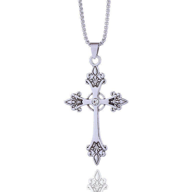 Ожерелье с подвеской в виде креста в стиле ретро с бриллиантами — в европейском и американском стиле, в корейском стиле