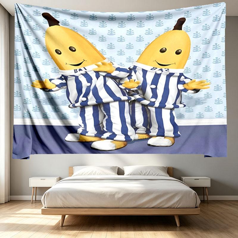 Bananas in Pyjamas Print Tapestry - Portable Wall Decor Cloth, for Home, Dorm, Travel, Bedroom, Living Room - Ideal Birthday Housewarming Gift