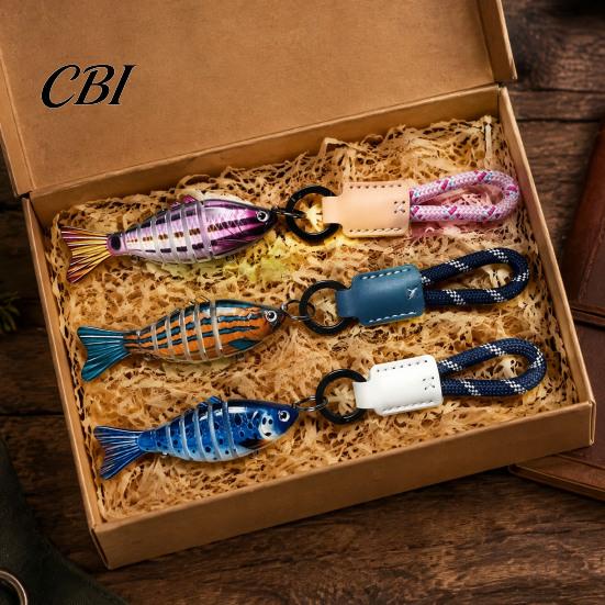 Car Key Pendant Multi-jointed Fishing Lure Keychain, Artificial Swimbait Ring with Braided Rope, Tackle Bag Charm Vintage Fish Keychain Charm,