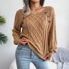 Women's Fashion Casual Solid Color Square Neck Button Cable Knit Pullover Sweater