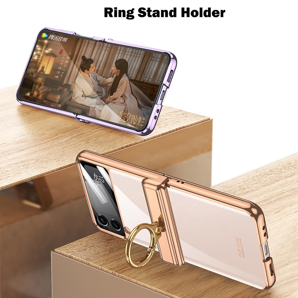 Прозрачный чехол с покрытием для Samsung Galaxy Z Flip 4, чехол на магнитной петле с кольцевым держателем для Samsung Z Flip 4, 5g, чехол на шарнире