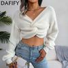 Women's Fashion Casual Solid Color Print Fall Winter Long Sleeve V Neck Sweaters Pullovers & Long Sleeves