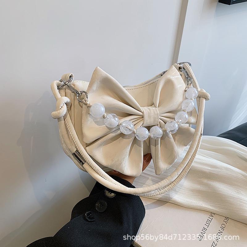 Bow Fashion Women's Small Bag Women's 2025 Spring New Versatile Simple Shoulder Messenger Bag Texture Dumpling Bag