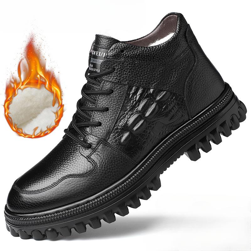 Зимние теплые ботинки для снега для мужчин, короткие мотоциклетные ботинки из высококачественной кожи на шнуровке с меховой подкладкой, мужские походные ботинки чукка, повседневная деловая рабочая обувь