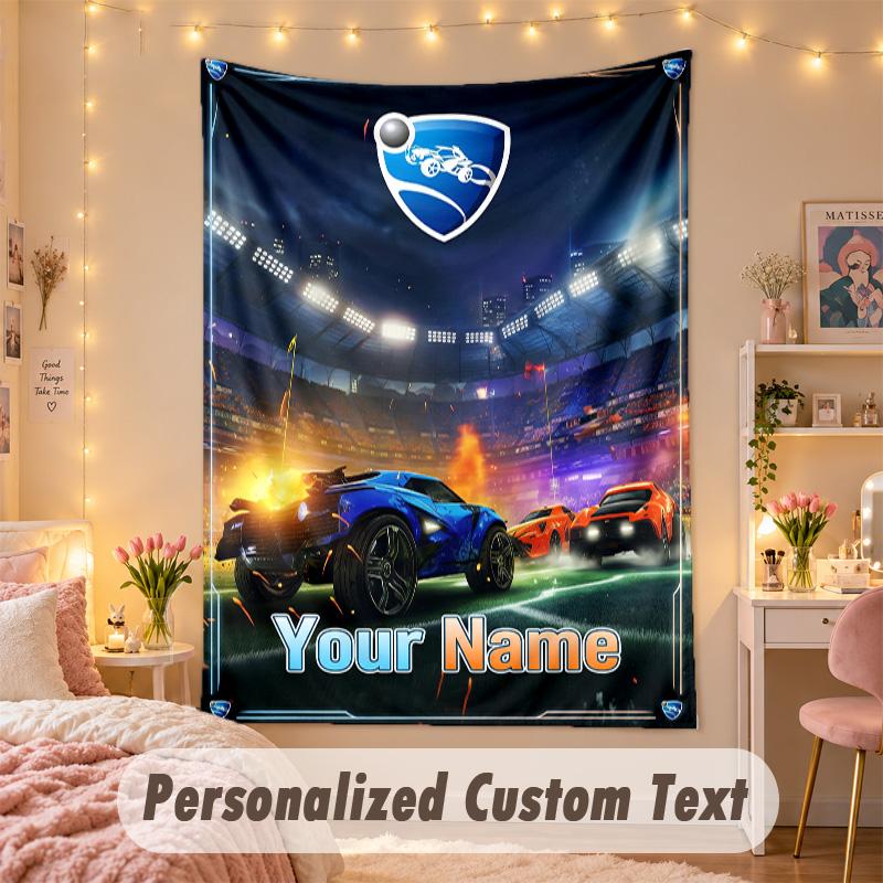 Custom Personalized Tapestry,Rocket League Print Custom Name Text Wall Art Hanging for Bedroom