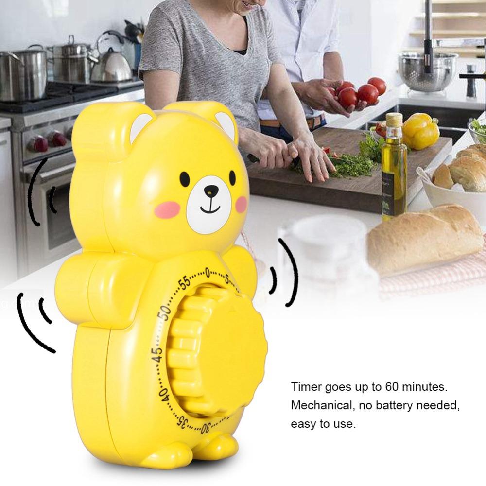 Cartoon Bear Mechanical Kitchen Timer ABS Material Countdown Timers Alarm Clocks Classroom