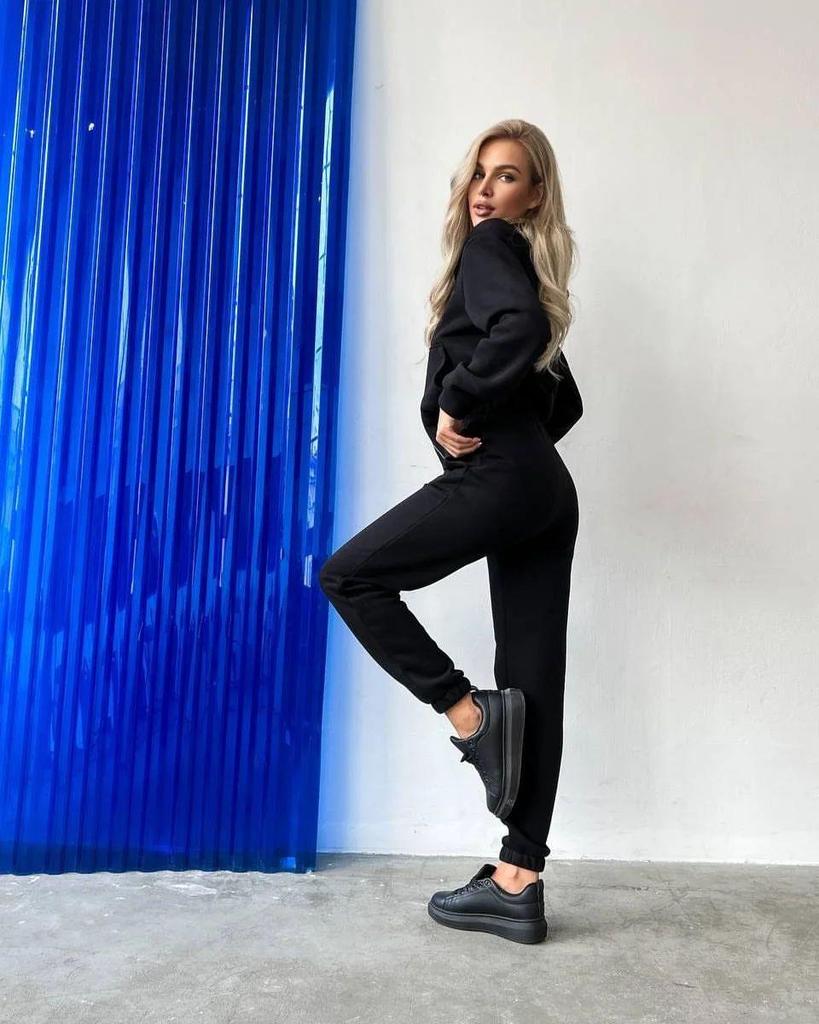 Европейско-американский флисовый худи с капюшоном и брюки для женщин - Осень/Зима