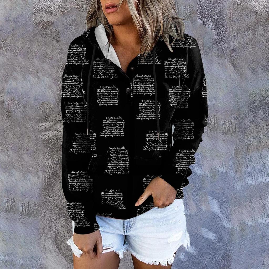 Women's Casual Fashion Print Long Sleeve Pullover Hooded Top Sweatshirts