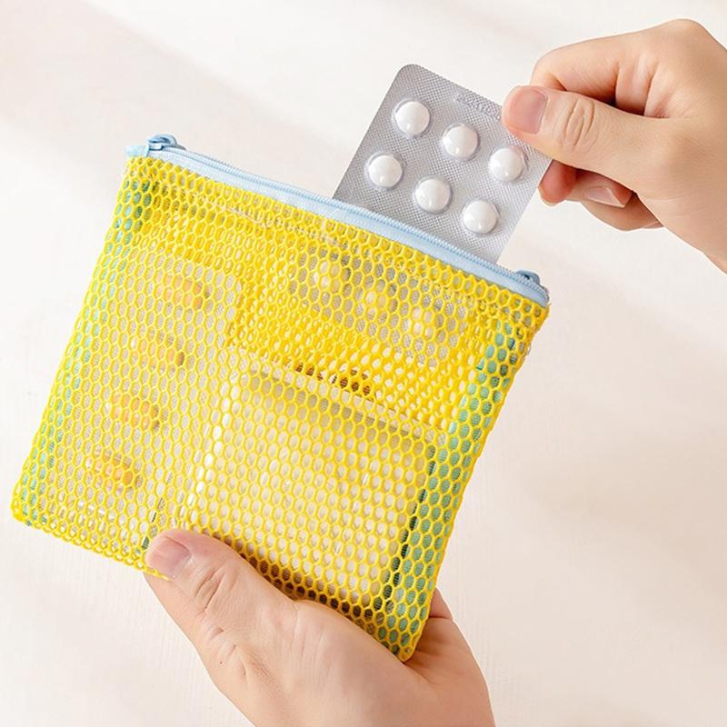 Цветная сетчатая сумка для хранения с двойной молнией, двухслойный портативный кошелек для монет, квадратный сетчатый кошелек для монет, дорожный органайзер, сумка для переноски