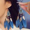 Женские висячие серьги, богемные этнические серьги-перья с каплями воды, длинные кисточки, разноцветные бусины, серьги-подвески, ювелирные изделия, свадебные подарки