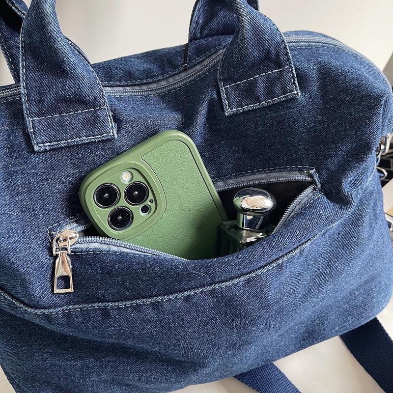 Embroidered Denim Bag Women's Large Capacity Shoulder Crossbody Bag