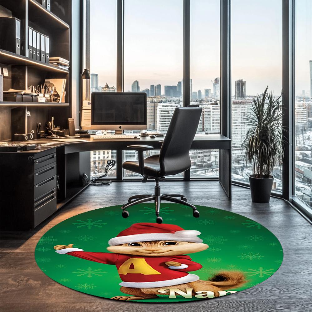 Custom Name Alvin and the Chipmunks Printed Round Rug Carpet Chair Rug Area Rug Entryway Doormats,for Office Chair Living Room Bedroom Kitchen Room.