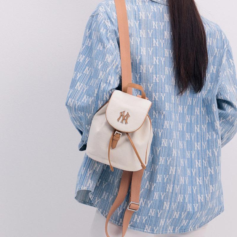 New MLB MONOGRAM Series New York Yankees Team Cotton Backpack Mini Unisex Dark Cream 3ABKS014N-50CRD