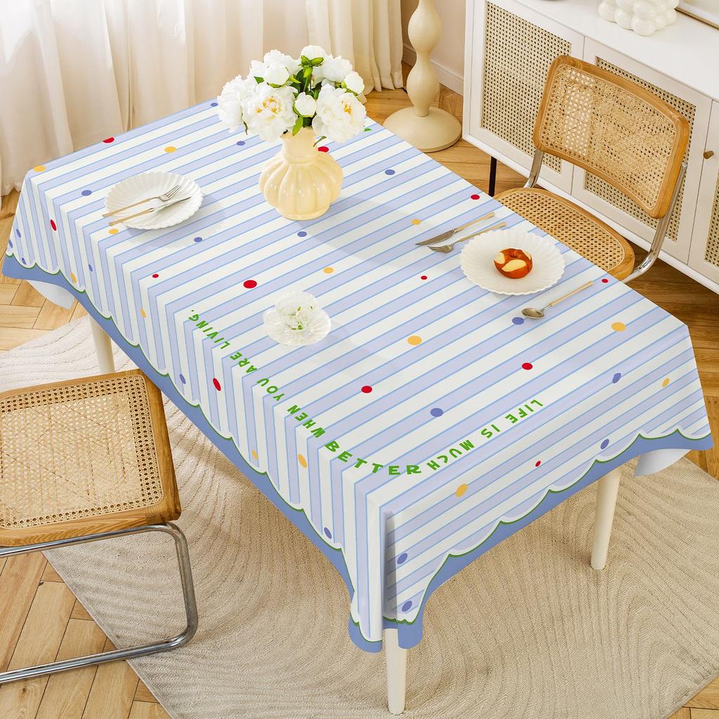 Cream Style Tablecloth Waterproof and Oil-proof Wash-free Light Luxury High-end Pvc Tablecloth Rectangular Table Mat Tablecloth