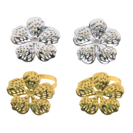 6 шт. Кольца для салфеток в виде цветов, Металлические держатели для салфеток, Серебряные, Золотые кольца для салфеток в виде цветов с текстурированными лепестками для обеденного стола, Свадебной вечеринки