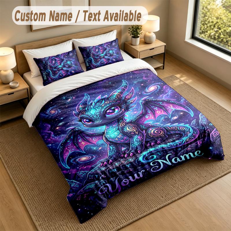 Dragon Phoenix Theme Personalized 3Pcs Bedding Set Custom Text & Name 1 Sheet 2 Pillowcases Household Bedding 1pc