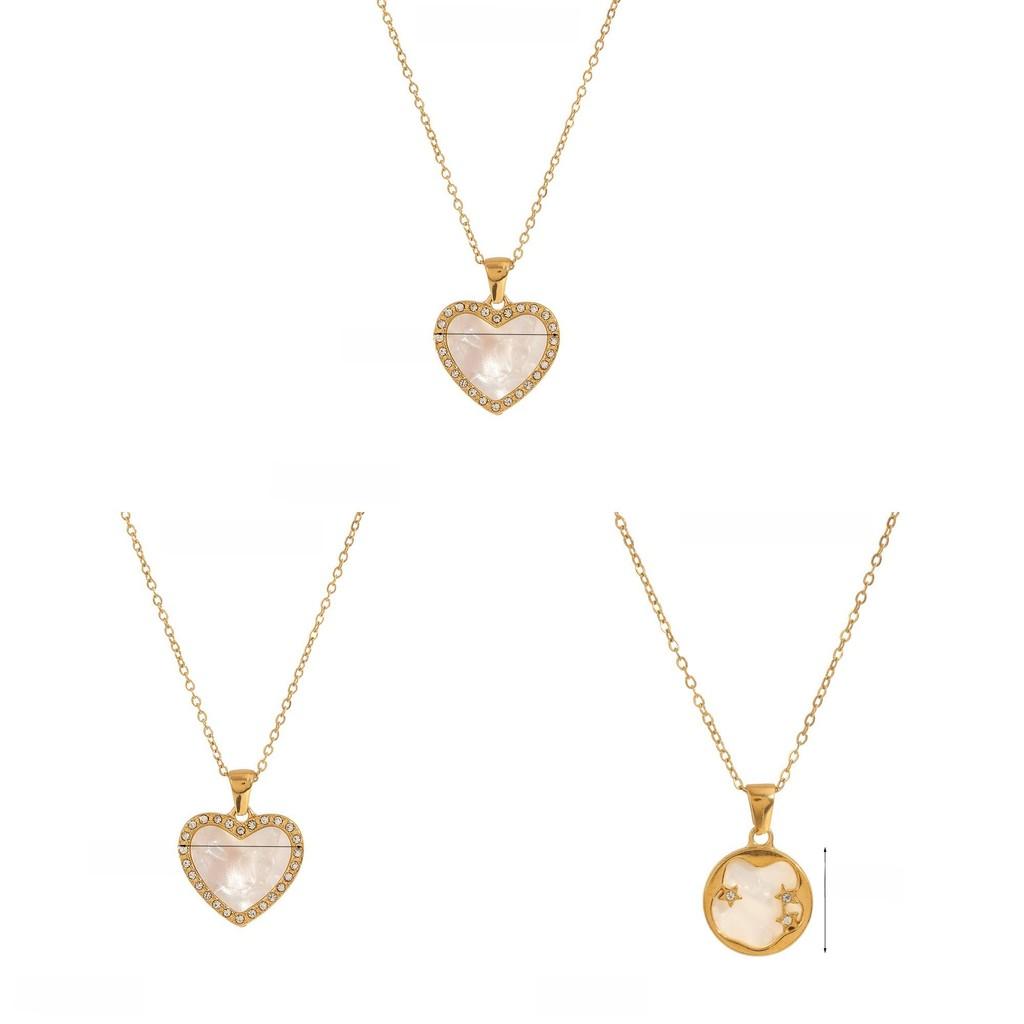 Stainless Steel Heart Shaped Pendant Necklace With Six Pointed Star And Water Drop Design For Fashion Women