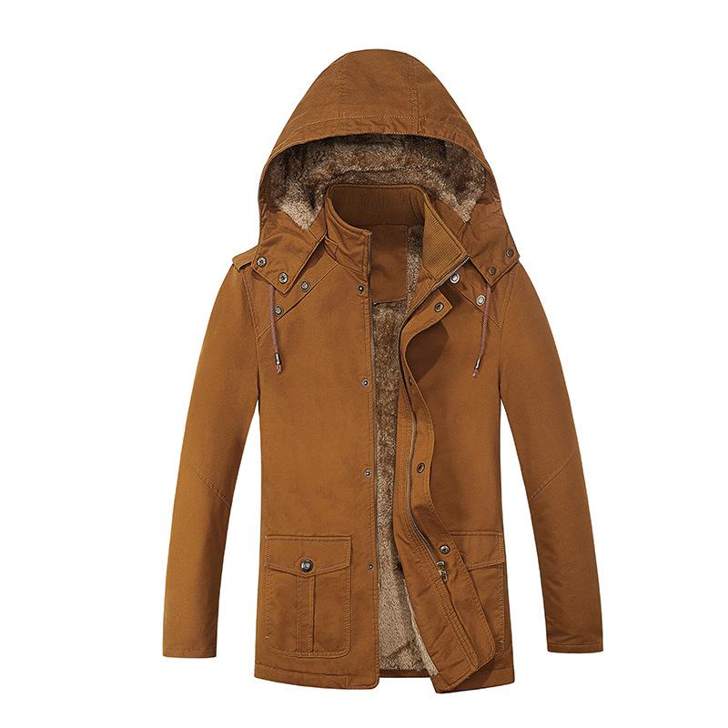Мужское пальто Осень и Зима Мужская куртка Флис Утепленное Свободное С капюшоном Среднее и Длинное Тренч