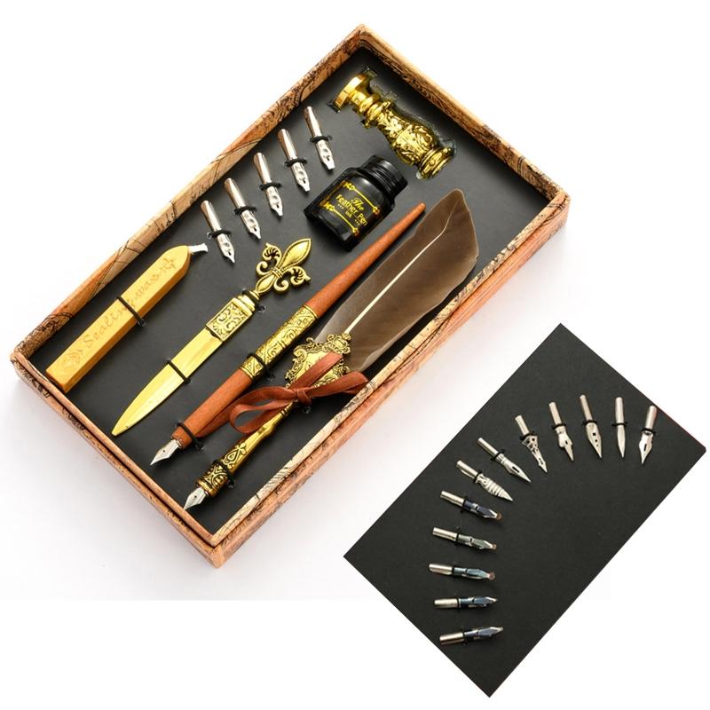 Перо для каллиграфии, перо, перо, чернила для письма, перья, сургуч, подарочная коробка