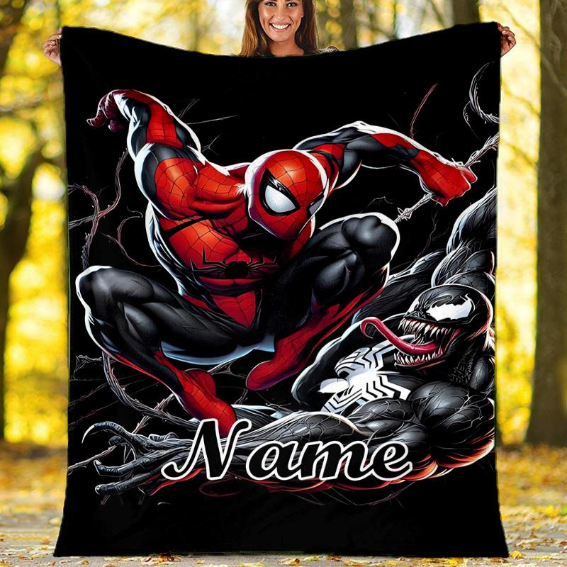 Customizable Spider Man Throw Blanket – Personalized Name, All-Season Cozy Snug Blanket, Machine Washable, Personalized Blanket