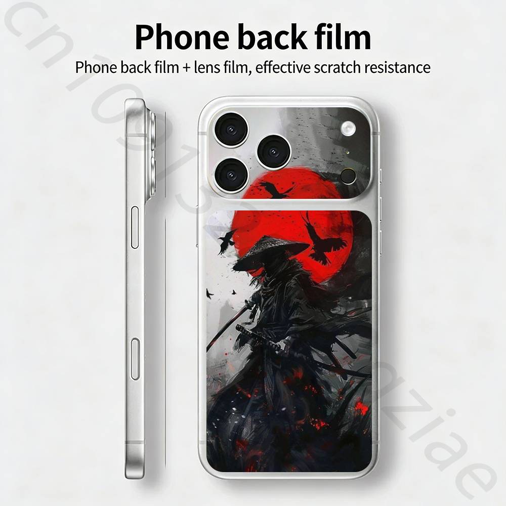 Японский Бусидо Самурай Для iPhone 17 pro Max /17 pro Полное Покрытие Наклейка Кожаная Обертка 3D Цветная Задняя Защитная Пленка-Наклейка