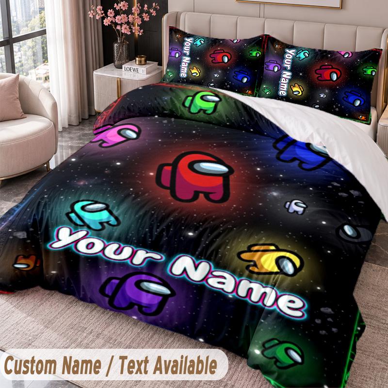 Custom Name Text 3Pcs Bedding Set Among Us Duvet Cover And Two Pillowcases