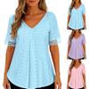 Women's Solid Color V-neck Loose Short Sleeved Pleated T-shirt Top