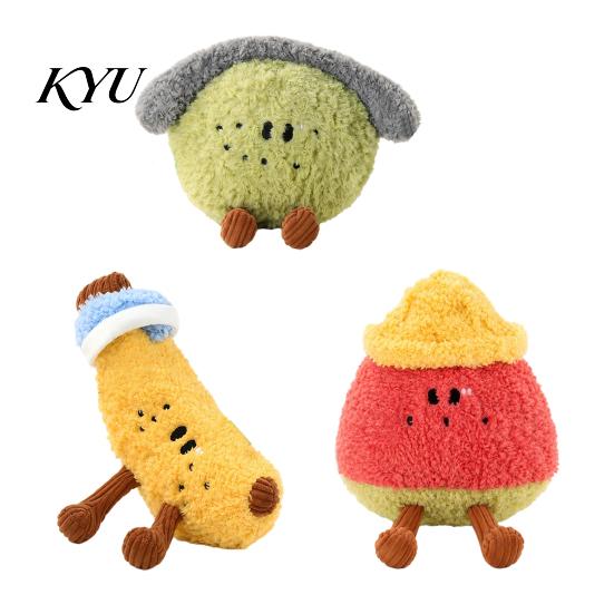 Cute Cartoon Pet Playthings Plush Fruit Dog Toy with Bell, Squeaky Interactive Chew Toy, Funny Anthropomorphic Toys Soft Stuffed for Small to