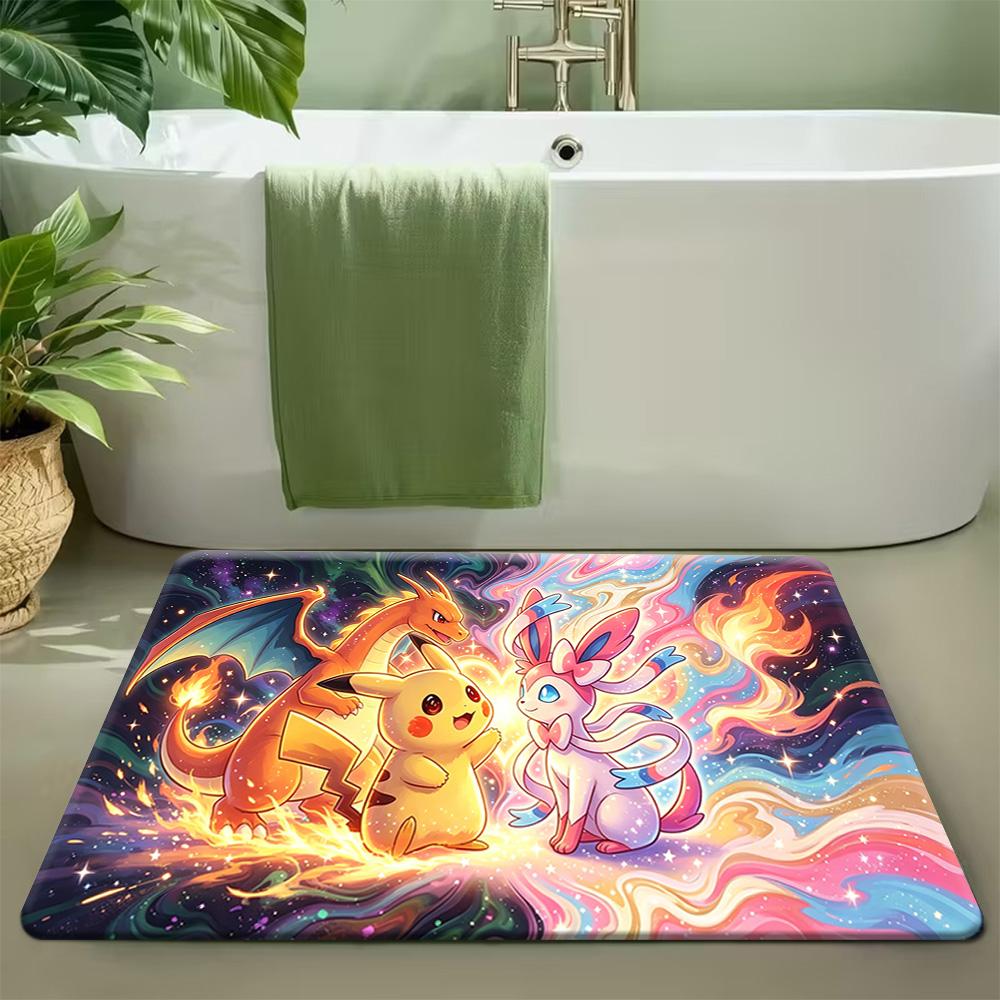 Warm Anime Girl Hugging Happy Pikachu Forest Scene Soft Non Slip Absorbent Home Bathroom Entry Doormat Floor Rug Mat