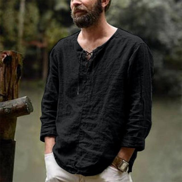 Мужская рубашка Camisa, летняя, с длинным рукавом, из хлопка и льна, мужская блузка, новый стиль, удобная мужская рубашка-нищий