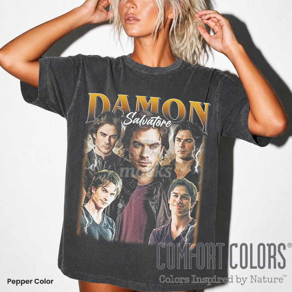 Damon Salvatore The Vampire Diaries Shirt, Ian Somerhalder Vintage Graphic Tee, TVD Fan Gift, Retro Bootleg Style Comfort Colors Shirt FD