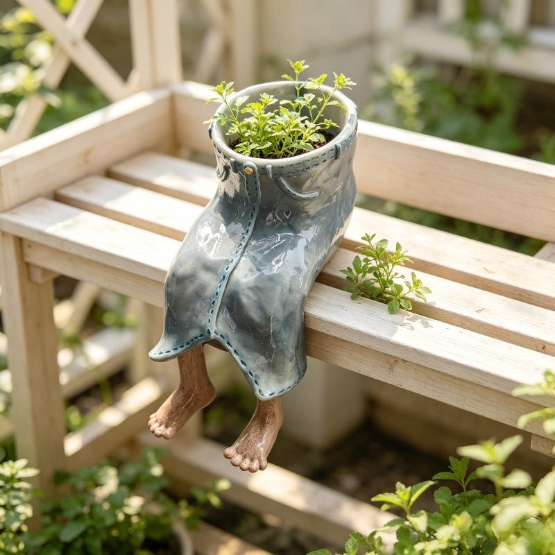 1Pc Cute Resin Suspended Flower Pot, Featuring A Red Rain Boot Design, With A White Grid Base Suitable For Succulents, A Creative Desktop Flower Pot
